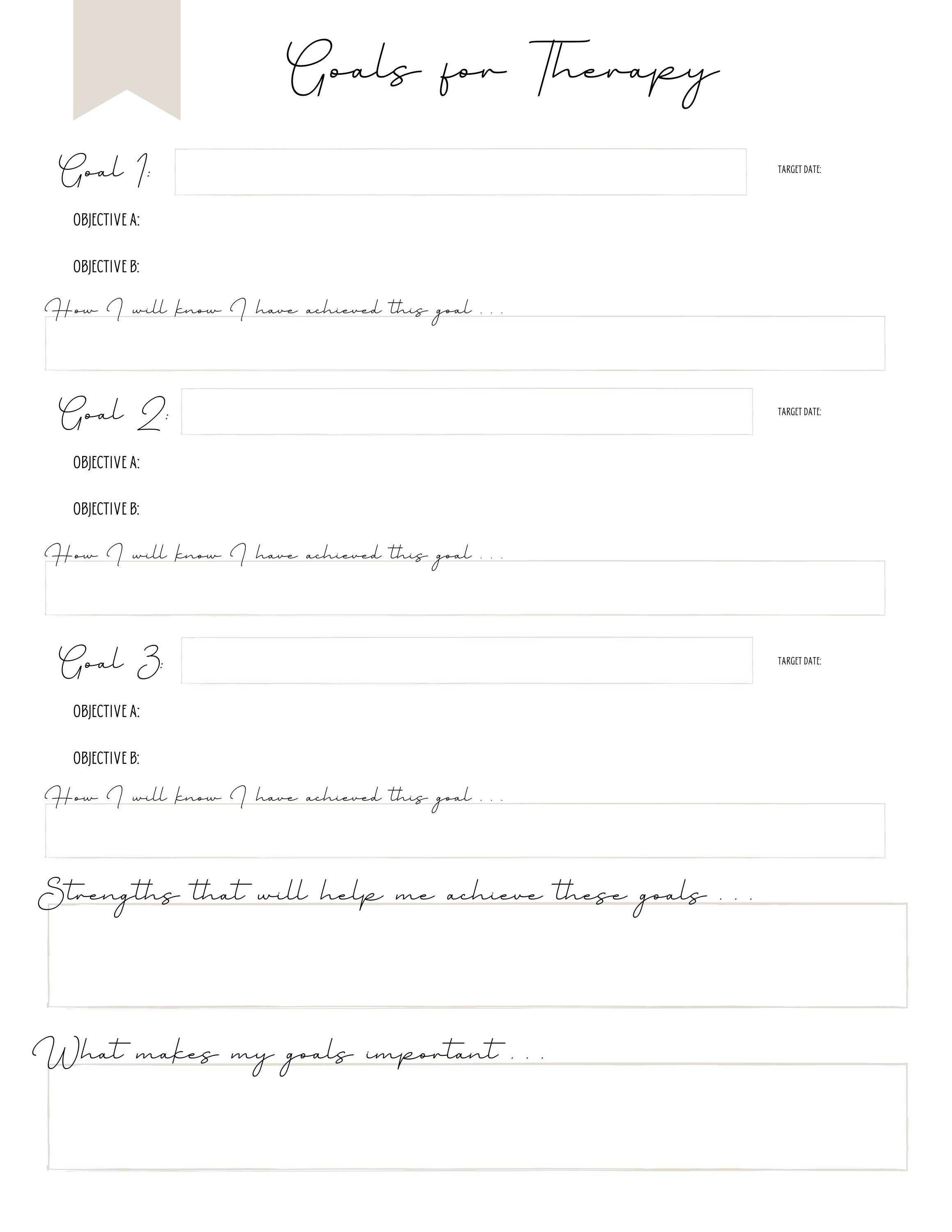 Goals for Therapy Worksheet - PDF Download - Digital Download ...