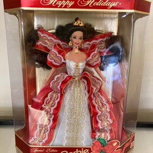 Vintage 1997 Special Edition Happy Holidays 10th Anniversary Barbie Doll - Mattel NRFB-Red, White & Gold