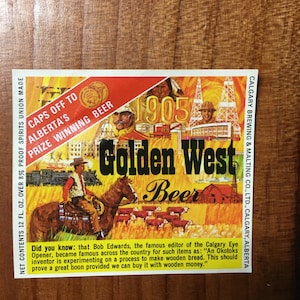vintage Golden West Beer Label - Calgary Brewing & Malting Co. - Nouveau