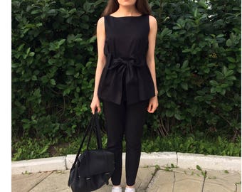 Handmade cotton a-line top with the bow detail