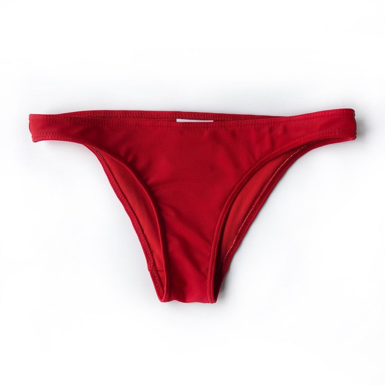 Mid Rise Basic Bikini Bottom Red Solid Hipsters Swimming Pants Women Handmade Bikini Trousers