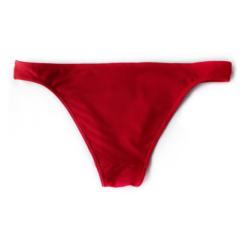 Mid Rise Basic Bikini Bottom Red Solid Hipsters Swimming Pants Women Handmade Bikini Trousers