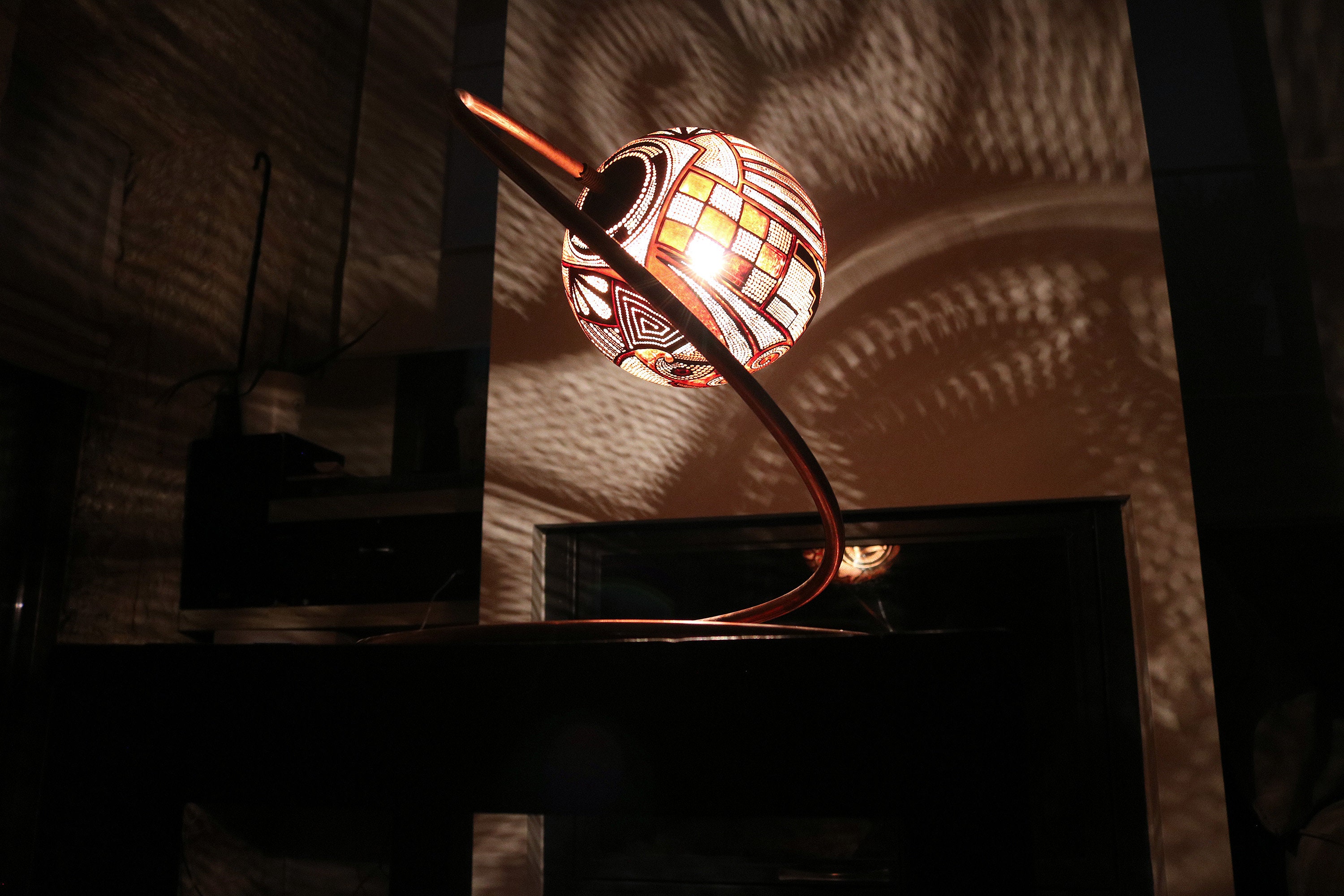 Unique hand made water gourd lamp "Hopi I" with traditional native american design