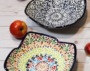 Clementine Faceted Bowl Modern Mexican Ceramic Talavera Serving Platter Kitchenware Pottery.