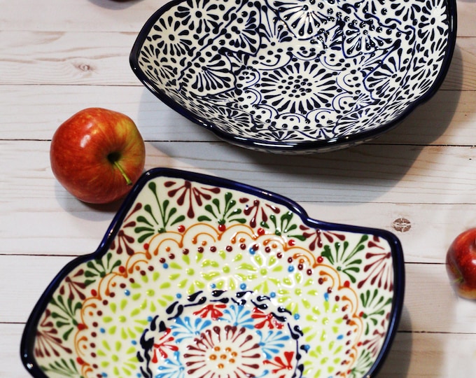 Clementine Faceted Bowl Modern Mexican Ceramic Talavera Serving Platter Kitchenware Pottery.