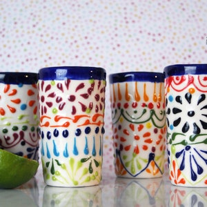 Ceramic Talavera Tequila Shot Glass / Multicolored Confetti Mexican drinkware by Latin Nomad
