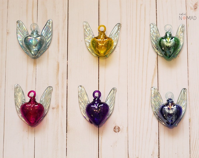 Hand Blown Glass Heart With Wings, Angel Heart Size A
