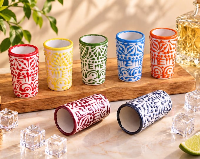 Tequila Talavera Shot Glass "Mix and Match Rainbow Collection" Bar and Kitchenware by Latin Nomad.