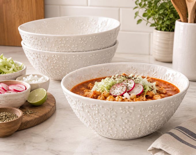 2 pcs XL Oversized Bowl Menudo Pozole Pasta Bowl Ceramic Pottery Kitchenware by Latin Nomad.