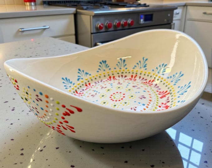 Camila Bowl by Latin Nomad,Multicolored Modern Mexican Ceramic Talavera Serving Bowl Kitchenware Pottery.