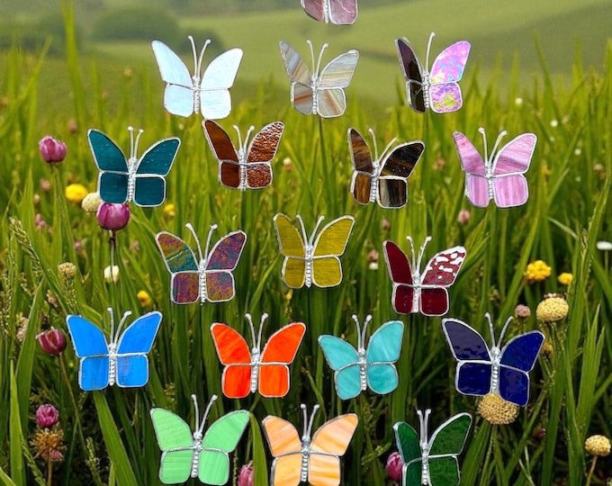 Butterfly Set /  Large Stained Glass Garden Decor - Window Suncatcher