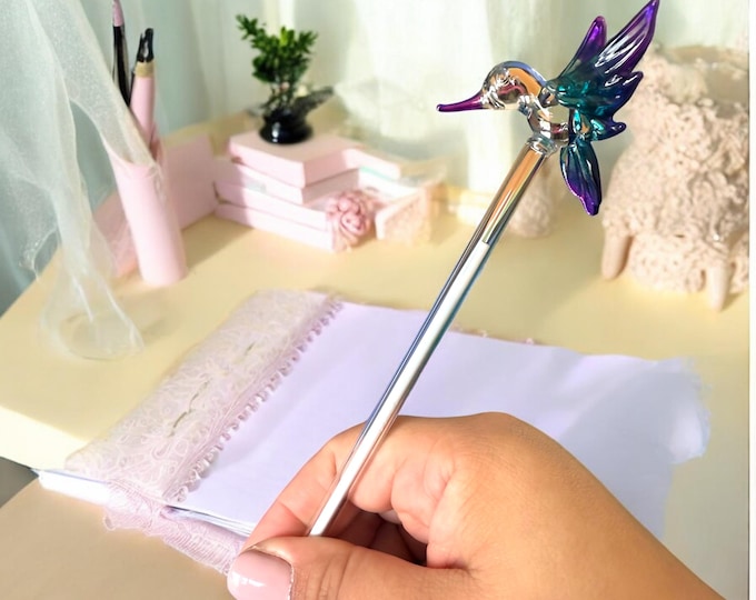 Blue and Purple Hummingbird Glass Pen