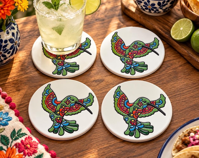 Hummingbird Terracotta Coaster Set  / Traditional Mexican Kitchenware and Utensils by Latin Nomad.
