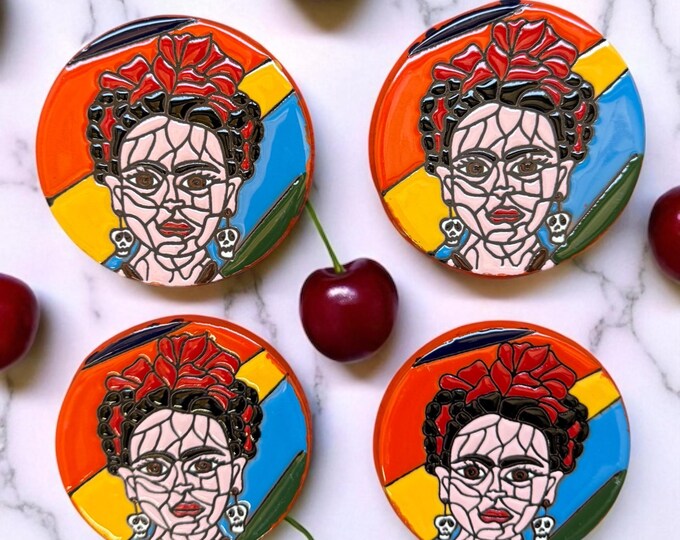 Inspired Frida Kahlo Face Terracotta Coaster Set  / Traditional Mexican Kitchenware and Utensils by Latin Nomad.