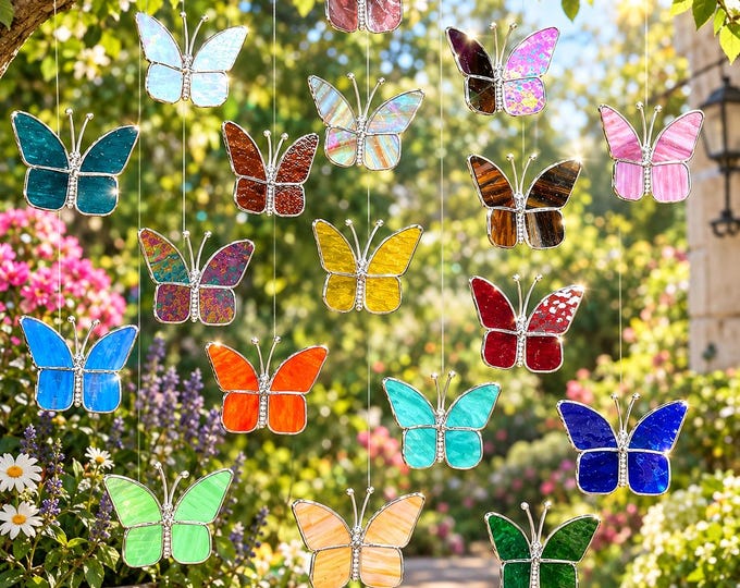 Butterfly Set /  Large Stained Glass Garden Decor - Window Suncatcher