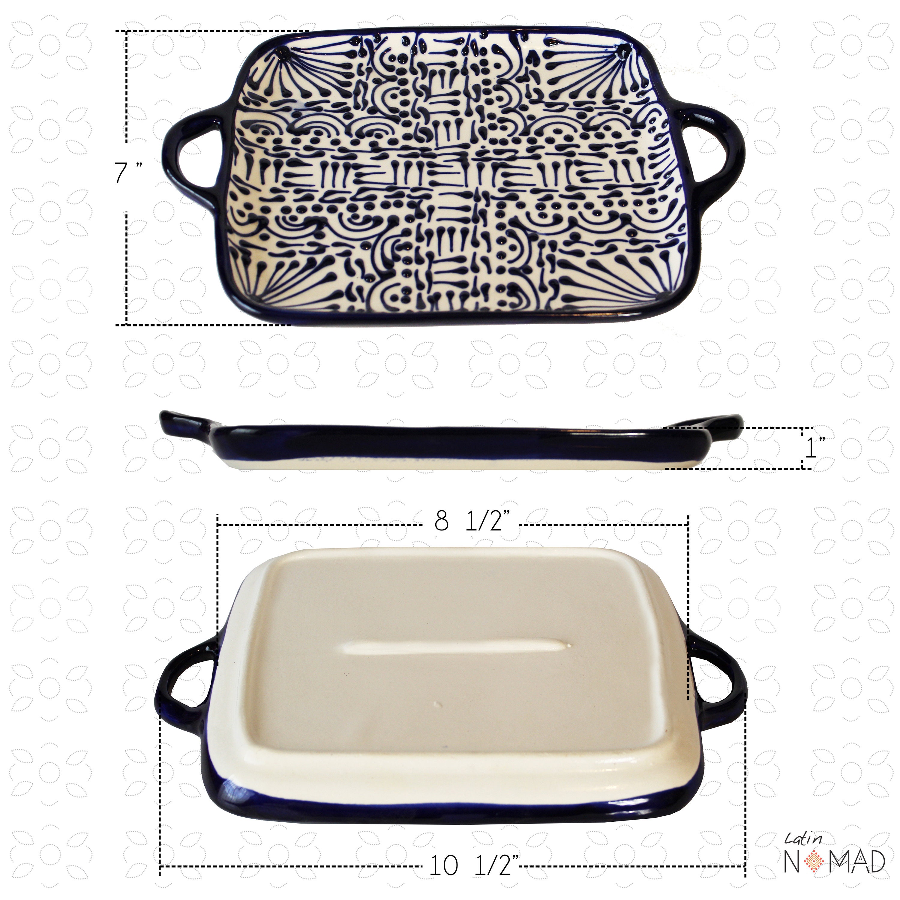 Flat Rectangular Small Tray, Modern Mexican Ceramic Talavera Serving