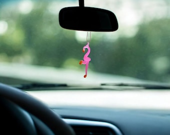 Pink Flamingo handblown glass art, rear-view mirror car accessories