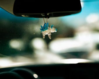 Flying Pig handblown glass art, rear-view mirror car accessories