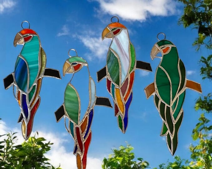Stained Glass Parrot Tropical Bird Suncatcher