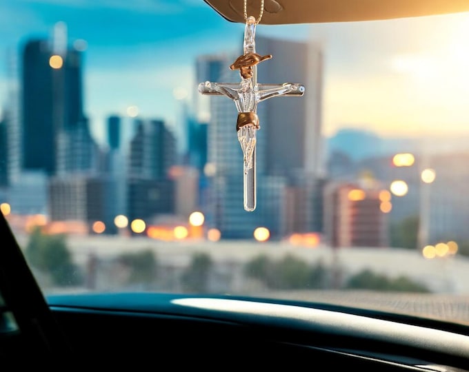 NEW Religious Crucifix handblown glass art, rear-view mirror car accessories