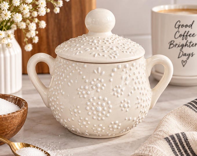 Ceramic Sugar-Coffee Container / White Mandala Kitchenware and Utensils by Latin Nomad.