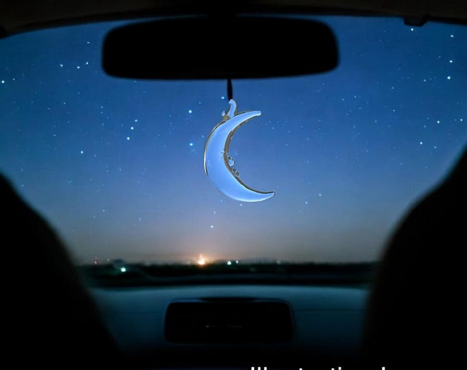 Clear Waxing Crescent Moon handblown glass art, Rear-view Mirror Car Accessories