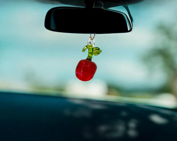 Red Cherry handblown glass art, rear-view mirror car accessories