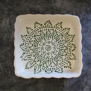 Lucia Ceramic Casserole Dish in Green Mandala, Modern Mexican Ceramic Talavera Serving Platter Kitchenware Pottery.