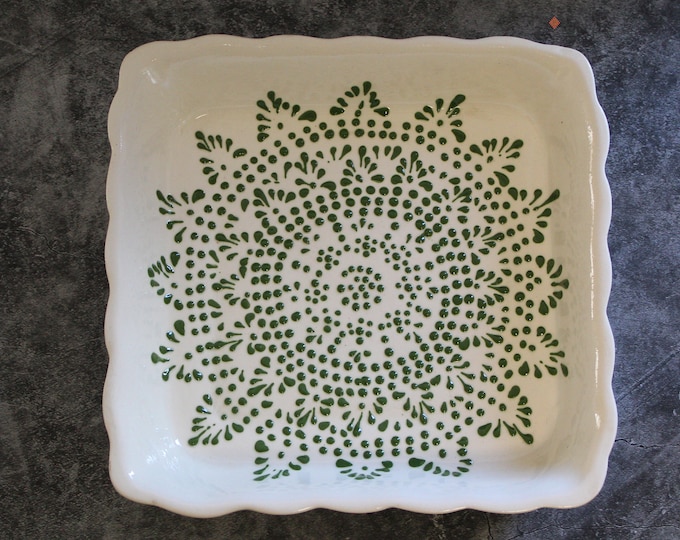 Lucia Ceramic Casserole Dish in Green Mandala, Modern Mexican Ceramic Talavera Serving Platter Kitchenware Pottery.