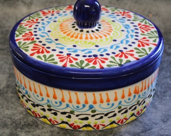 Multicolored Tortilla Warmer, Ceramic Pottery Kitchenware by Latin Nomad.