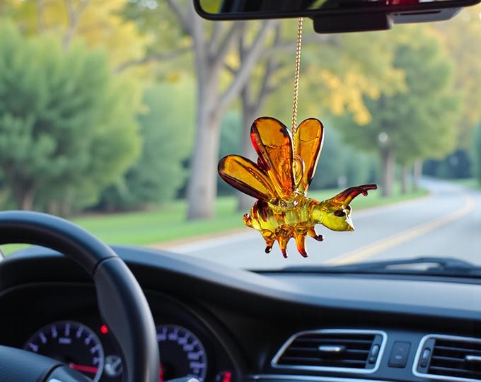 Bumblebee handblown glass art, rear-view mirror car accessories