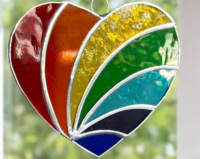 Rainbow Heart Stained Glass Window Suncatcher