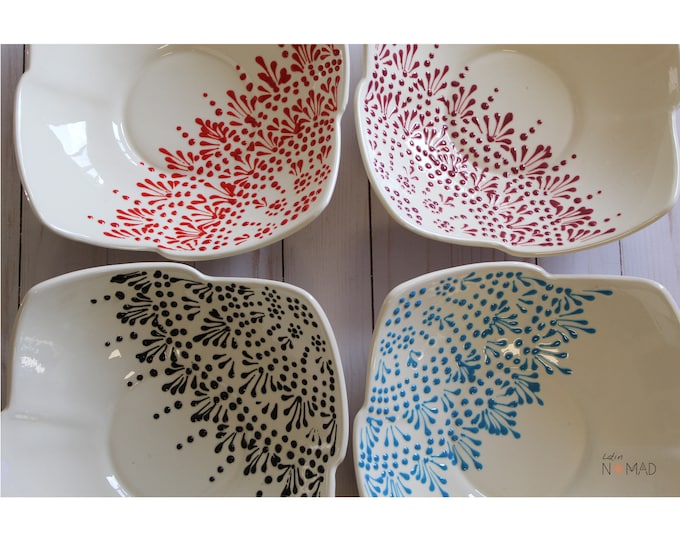 Mandala Faceted Bowl, Modern Mexican Ceramic Talavera Serving Platter Kitchenware Pottery.