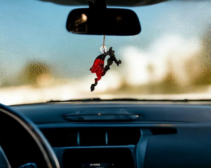 Black and Red Dragon handblown glass art, Mexican handcrafted figurines and ornaments. Rear-view Mirror Car accessories