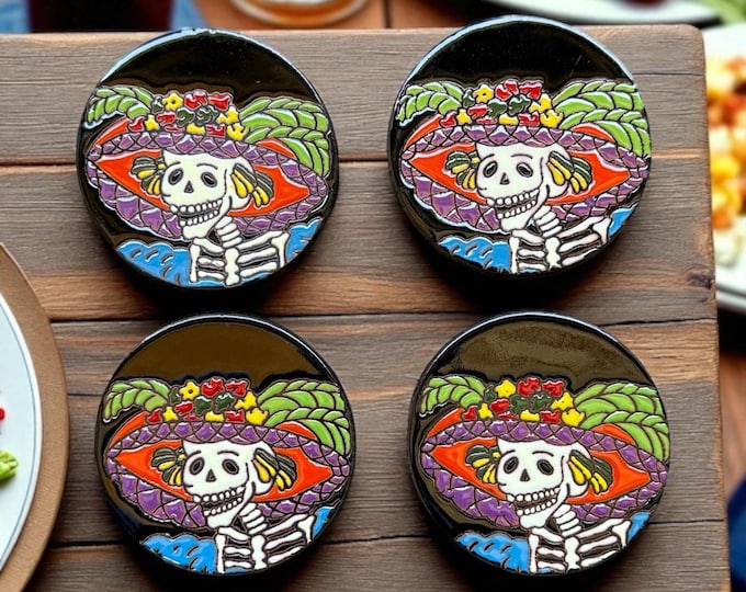 Catrina Terracotta Coaster Set  / Traditional Mexican Kitchenware and Utensils by Latin Nomad.