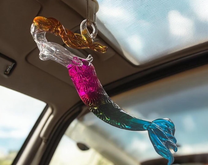 Mermaid handblown glass art, rear-view mirror car accessories