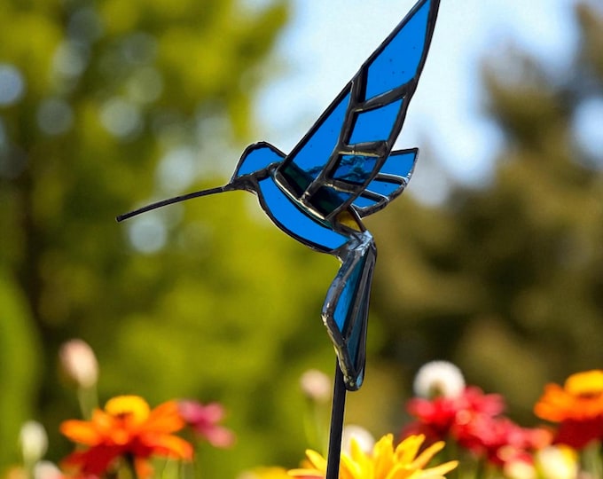 3D Stained Glass Hummingbird Plant Stake