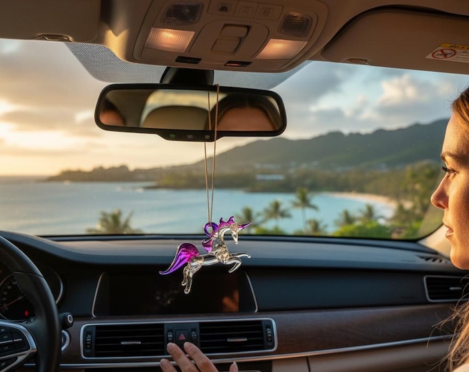Unicorn handblown glass art, rear-view mirror car accessories