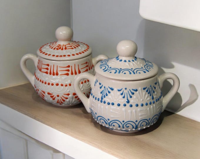 Ceramic Sugar-Coffee Container / Light Blue and White Kitchenware and Utensils by Latin Nomad.