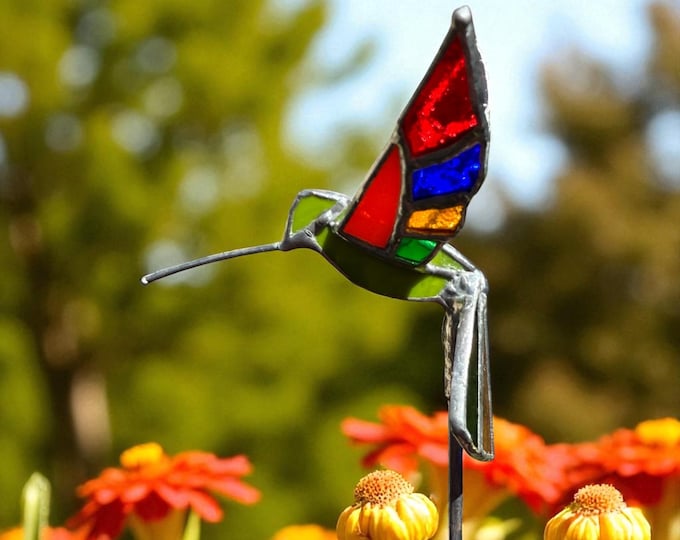 3D Stained Glass Hummingbird Plant Stake