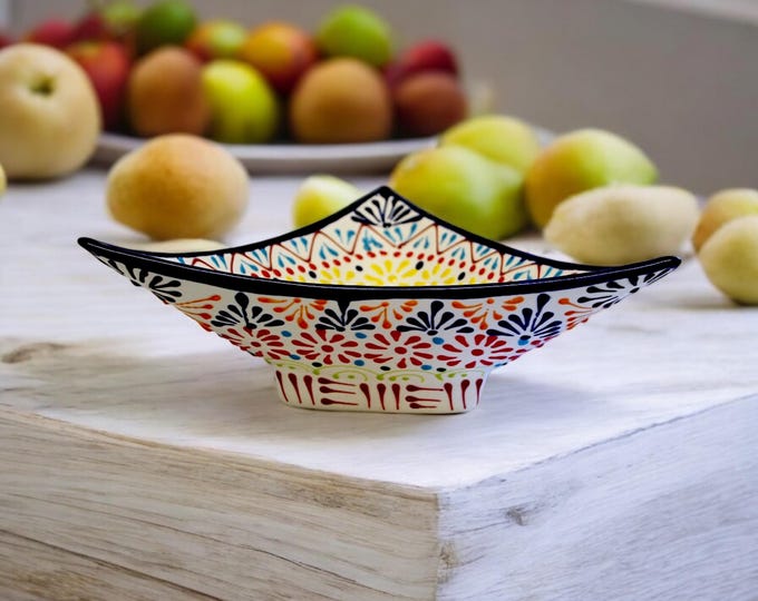 Triangular Prism Multicolored Bowl Modern Mexican Ceramic Talavera Serving Platter Kitchenware Pottery