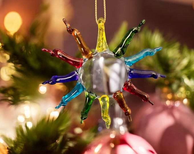 Sun handblown glass art Christmas Ornament 10 pc set.