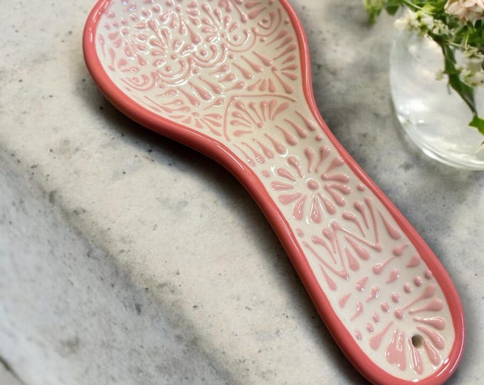 Pink Ceramic Talavera Spoon Rest / Traditional Mexican Kitchenware and Utensils by Latin Nomad.
