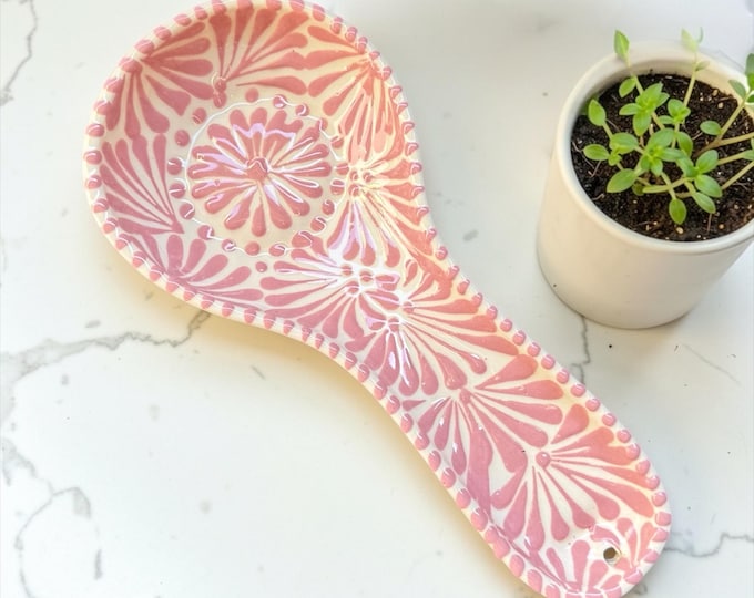 Pink Talavera Ceramic Talavera Spoon Rest / Traditional Mexican Kitchenware and Utensils by Latin Nomad.
