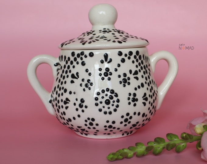 Ceramic Sugar-Coffee Container / Black and White Mandala Kitchenware and Utensils by Latin Nomad.
