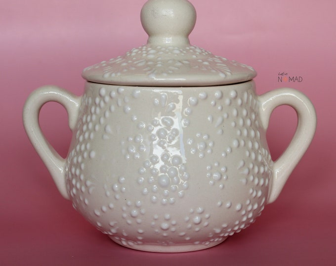 Ceramic Sugar-Coffee Container / White Mandala Kitchenware and Utensils by Latin Nomad.
