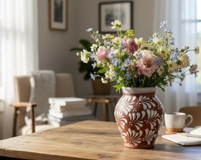 Terracotta Floral Vase by Latin Nomad.