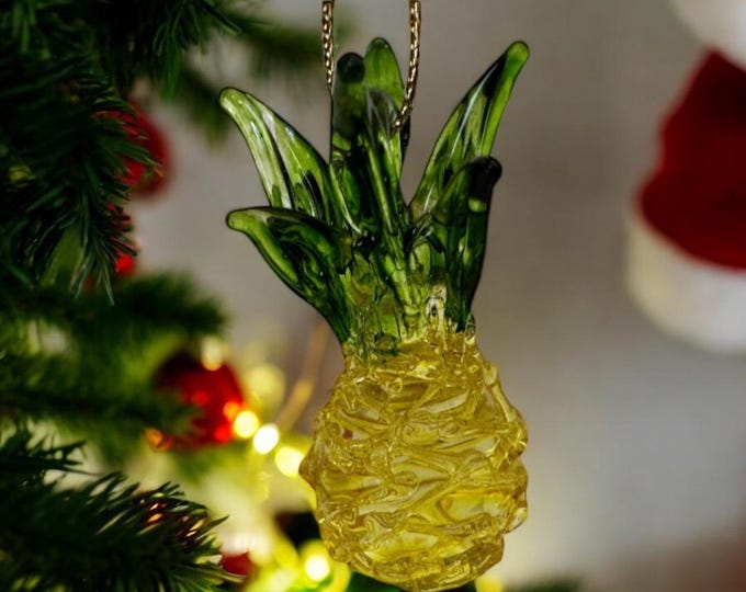 Yellow Pinapple handblown glass art Christmas Ornament 10 pc set.