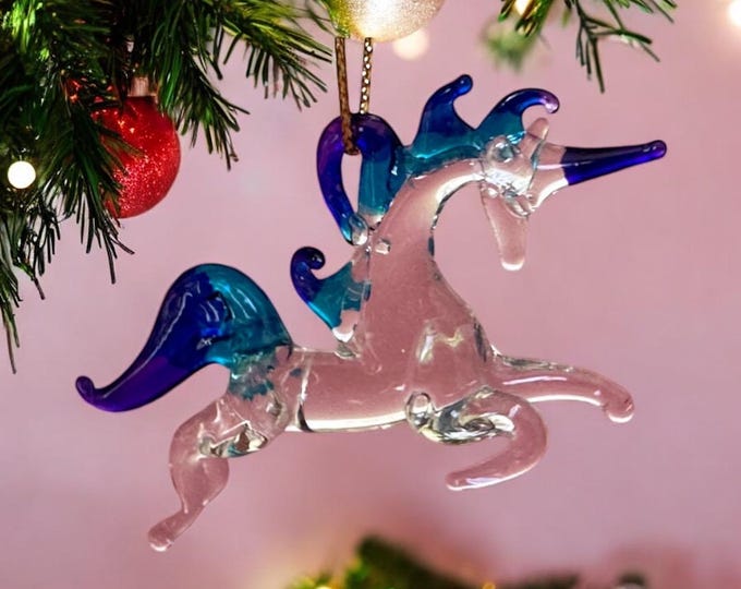 Unicorn handblown glass art Christmas Ornaments Set of 10 pcs