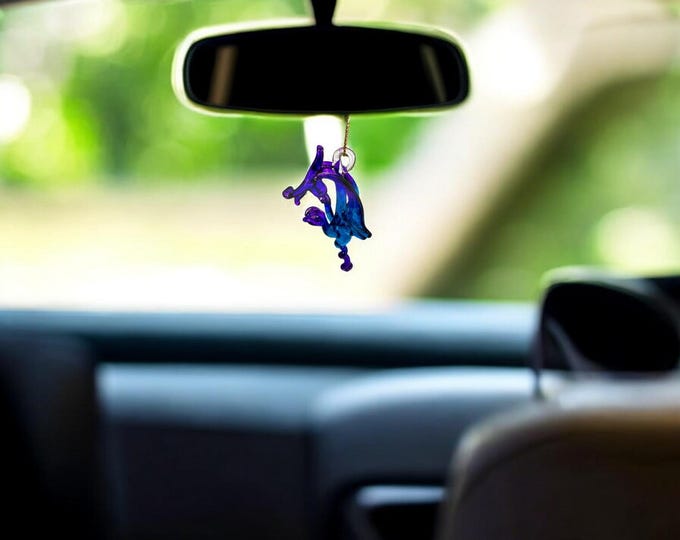 Purple and Blue Dragon handblown glass art, rear-view mirror car accessories